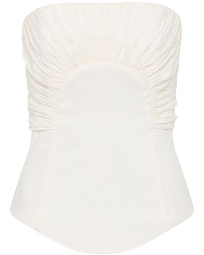 Aje. Oriel Ruched Linen Bustier Top - White