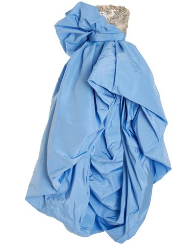 Oscar de la Renta Crystal Embroidered Bodice Draped Skirt Gown - Blue