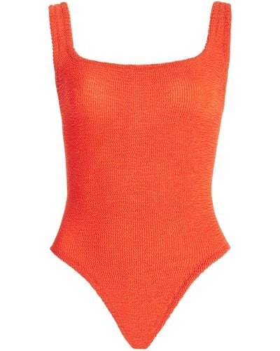 Hunza G Square-neck Seersucker One-piece Swimsuit - Red