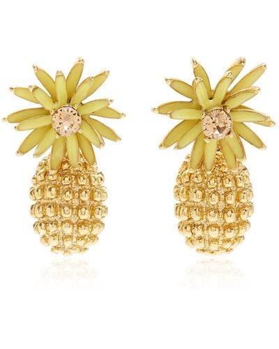 Oscar de la Renta Flower & Cactus Crystal Drop Earrings - Metallic