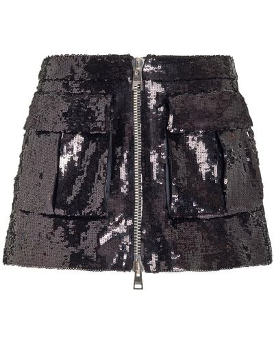 Brandon Maxwell Sterling Sequined Cargo Mini Skirt - Black