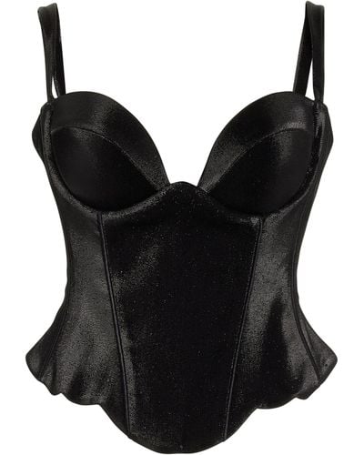 Miss Sohee Exclusive Scallopped Stretch Lamé Corset Top - Black