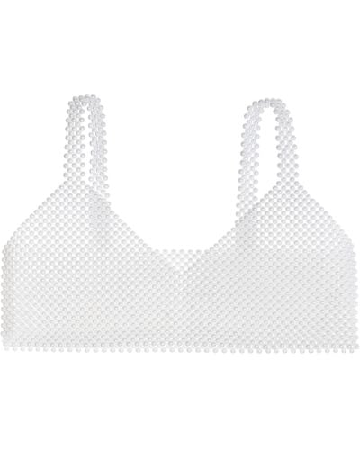 Bevza Pearl Beaded Crop Top - White