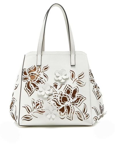 Oscar de la Renta Small Lasercut-floral Leather Tote Bag - White