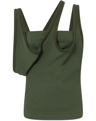 The Attico Ribbed Cotton Jersey Top - Green