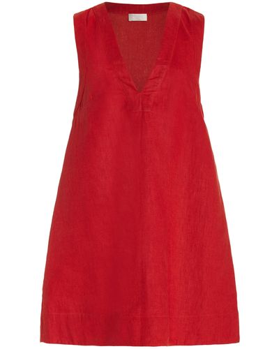 Posse Exclusive Shay Linen Trapeze Dress - Red