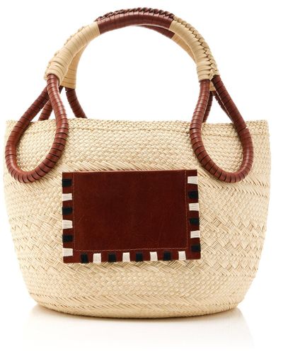 Johanna Ortiz Leather-trimmed Palm Tote Bag - Natural