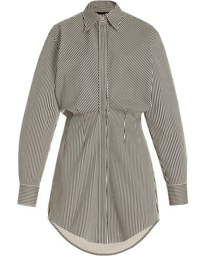 Brandon Maxwell The Vera Striped Linen-silk Mini Shirt Dress - Grey