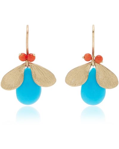 Annette Ferdinandsen Jewelled Bug 14k Yellow Gold Turquoise, Coral Earrings - Blue