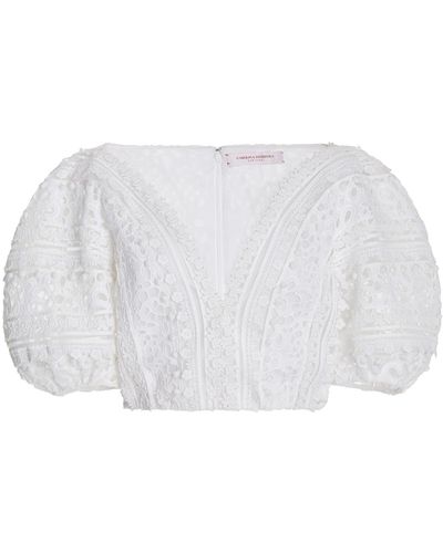 Carolina Herrera Embroidered Cotton Cropped Blouse - White