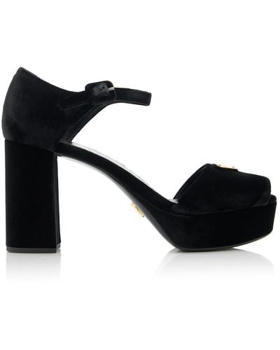 Prada Velvet Platform Sandals - Black