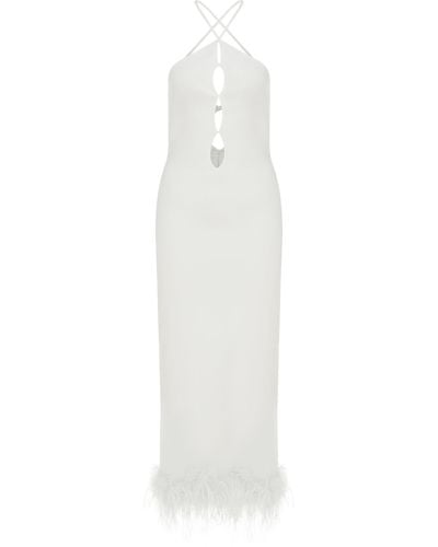 Ila Gisele Feather-trimmed Sequin Midi Dress - White