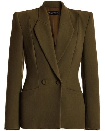 Sergio Hudson Double-breasted Wool Crepe Blazer Jacket - Green