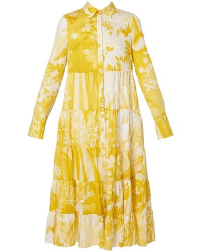 Erdem Tiered Cotton Maxi Dress - Yellow