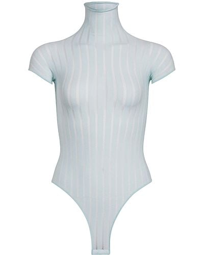 Alaïa Stripe-knit Turtleneck Bodysuit - Blue