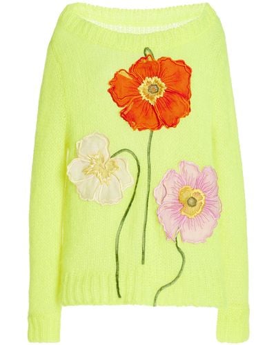 Oscar de la Renta Oversized Floral Mohair-blend Sweater - Yellow