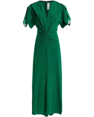 Victoria Beckham Gathered Wool-blend Midi Dress - Green
