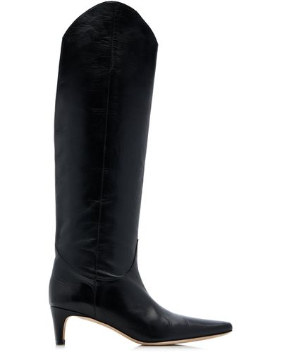STAUD Wally Tall Leather Western Boots - Black