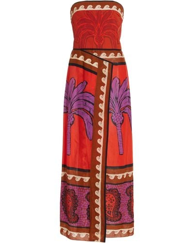 Johanna Ortiz + Net Sustain East Africa Heart Strapless Wrap-effect Printed Cotton-voile Midi Dress - Red