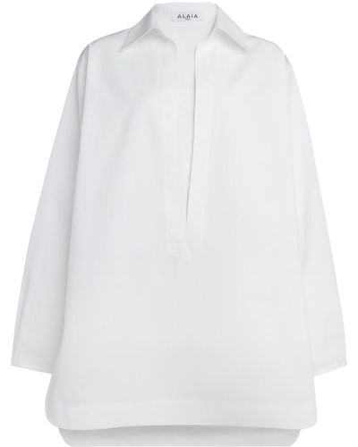 Alaïa Cotton Poplin Mini Tunic Dress - White