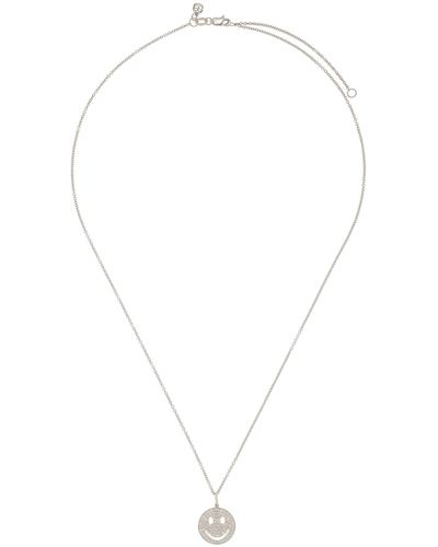 Sydney Evan Medium Pave Happy Face Charm Tiffany Chain 18k White Gold Diamond Necklace