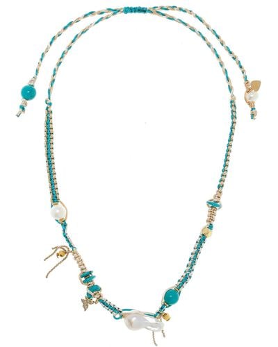 Joie DiGiovanni Sand Knotted Silk Turquoise, And Pearl Necklace - Blue