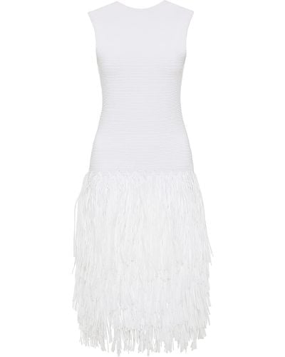 Aje. Rushes Raffia-trimmed Knit Midi Dress - White