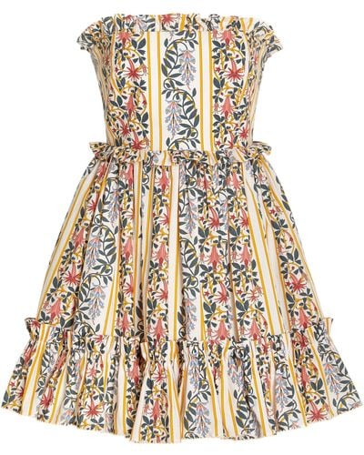 Agua Bendita Rosa Ruffled Floral Cotton Strapless Mini Dress - Multicolor