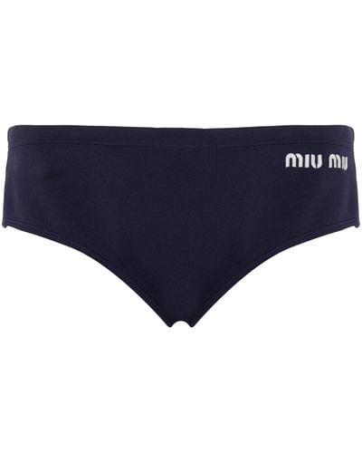 Miu Miu Logo-knit Nylon Panties - Blue