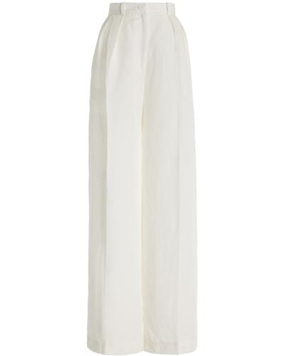 Matthew Bruch Pleated Linen-blend Wide-leg Trousers - White