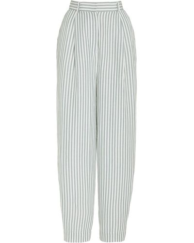 Posse Lorenzo Striped Linen-blend Pleated Wide-leg Trousers - White