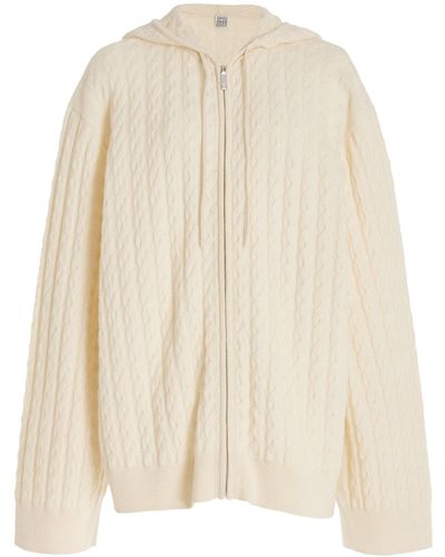 Totême Cable-knit Wool-cashmere Hoodie - Natural