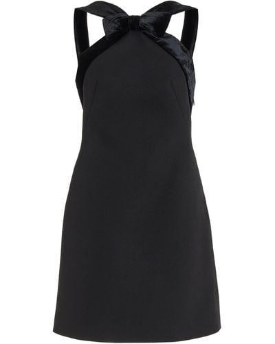 Miu Miu Velvet-trimmed Crepe Open-back Mini Dress - Black