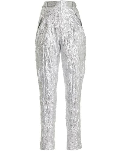 LAPOINTE Crinkled Meatllic Tapered Trousers - White