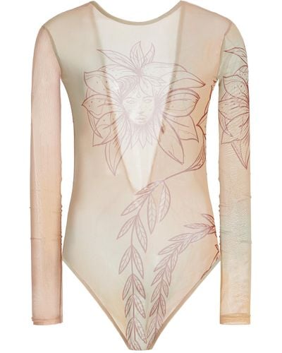 House of Aama Exclusive Mesh Open-back Bodysuit - Natural