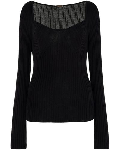Adam Lippes Florentine Ribbed-knit Silk-cashmere Top - Black