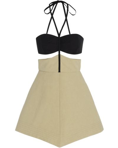 Rosie Assoulin Two-tone Cutout Cotton-blend Mini Dress - Natural