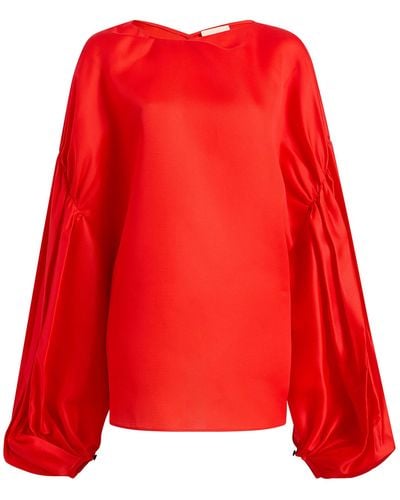 Khaite Quico Oversized Silk Blouse - Red