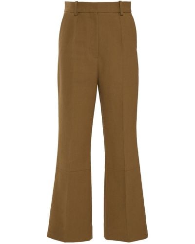 Victoria Beckham Cropped Cotton Flare Trousers - Natural