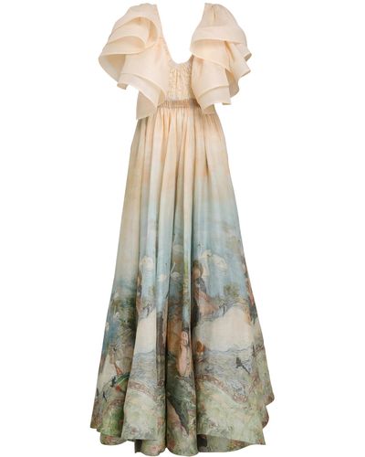 Zimmermann Lyrical Frilled Linen-silk Gown - Multicolor