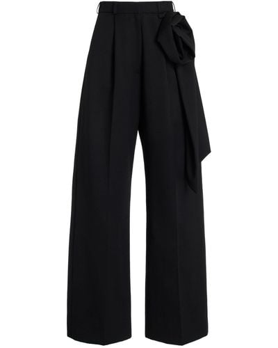 Simone Rocha Pressed Rose Wool-blend Straight-leg Trousers - Black