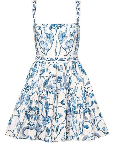 Agua Bendita Lima Embroidered Floral Cotton Mini Dress - Blue