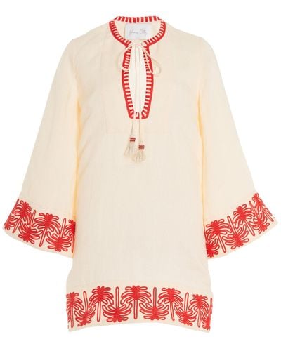 Johanna Ortiz + Net Sustain Ocean Clan Embroidered Organic Linen-blend Mini Dress - White