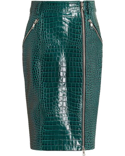 LAQUAN SMITH Croc-embossed Leather Midi Skirt - Green