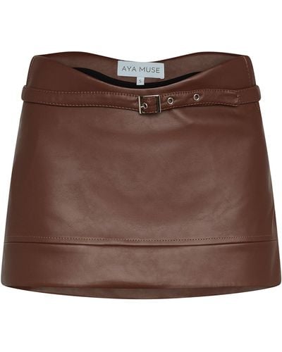 AYA MUSE Stru Curved Faux Leather Mini Skirt - Brown