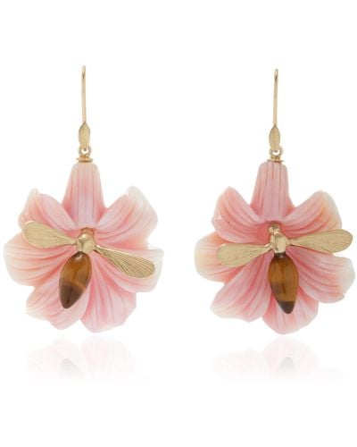 Annette Ferdinandsen Pollinator 14k Yellow Gold Conch, Tiger's Eye Earrings - Pink