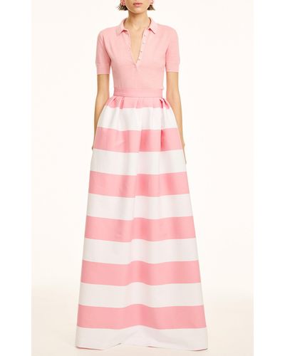 Carolina Herrera Short Sleeve Silk-cotton Polo Top - Pink