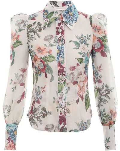 Zimmermann Matchmaker Floral Linen-silk Shirt - White