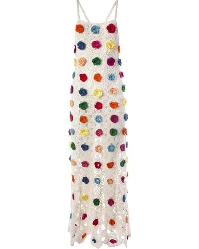 Alejandra Alonso Rojas Multi Color Flower Stitch Dress - White