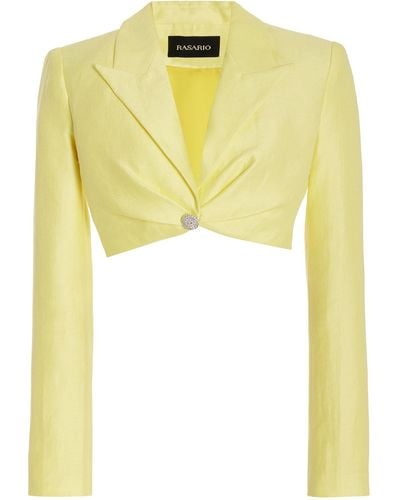 Rasario Button-embellished Draped Cropped Linen-blend Jacket - Yellow